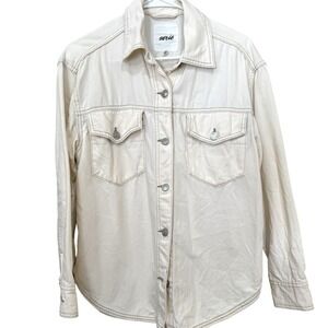 Aerie Ivory Denim Shacket Long‎ Sleeve Collared Pocket Button-Up Shirt Jacket S